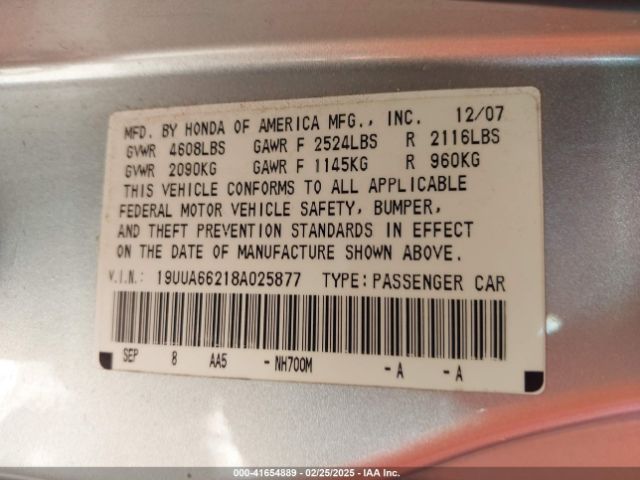 2008 ACURA TL 19UUA66218A025877 Photo 8