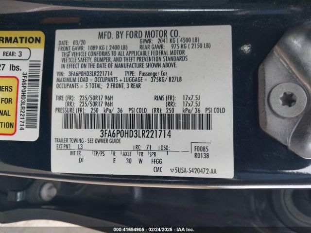 3FA6P0HD3LR221714 Ford FUSION SE
