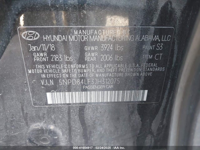5NPD84LF3JH312075 Hyundai ELANTRA SEL