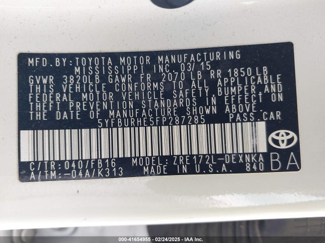 Toyota COROLLA LE 2015 5YFBURHE5FP287285 Image 9