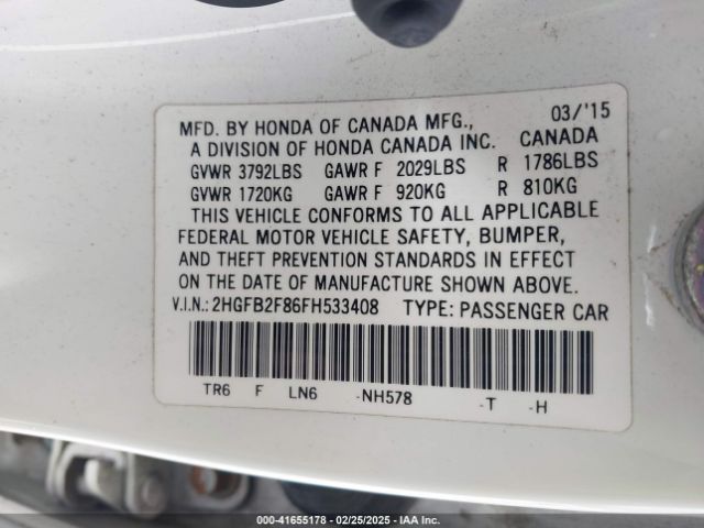 2HGFB2F86FH533408 Honda CIVIC EX