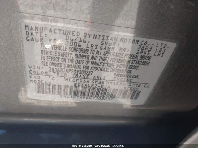 3N1AB7AP2GY303237 Nissan Sentra Fe+ S/s/sl/sr/sv