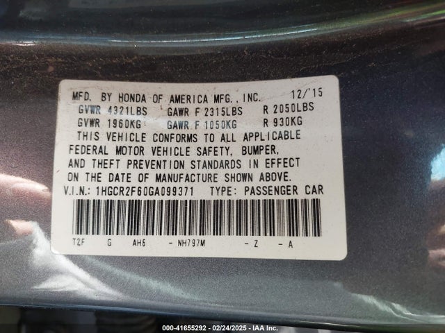 1HGCR2F60GA099371 Honda Accord Sport
