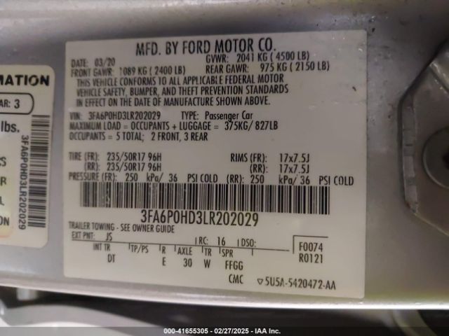 3FA6P0HD3LR202029 Ford FUSION SE