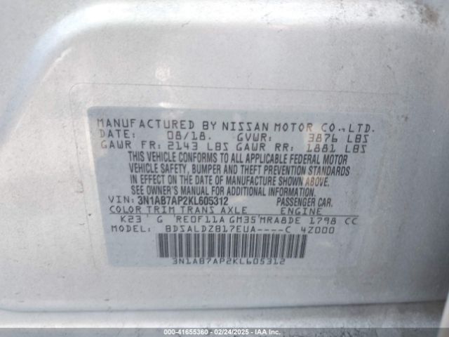 3N1AB7AP2KL605312 Nissan SENTRA SV