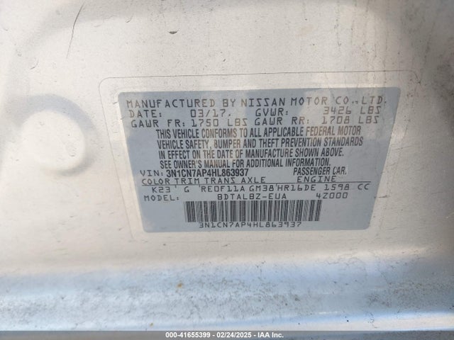 3N1CN7AP4HL863937 Nissan Versa 1.6 Sv