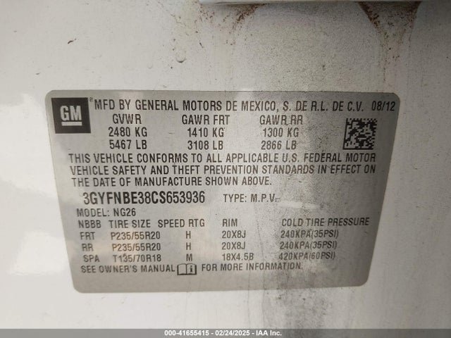2012 CADILLAC SRX 3GYFNBE38CS653936 Photo 8