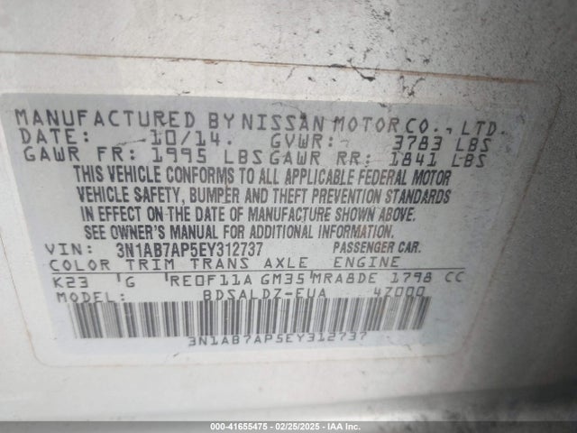 3N1AB7AP5EY312737 Nissan SENTRA SV