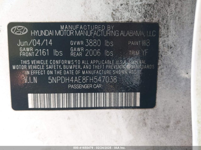 5NPDH4AE8FH547038 Hyundai Elantra Limited