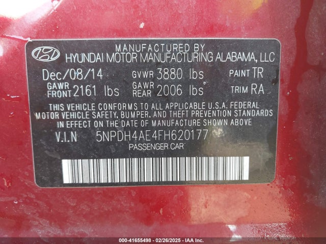 Hyundai ELANTRA SE 2015 5NPDH4AE4FH620177 Image 9