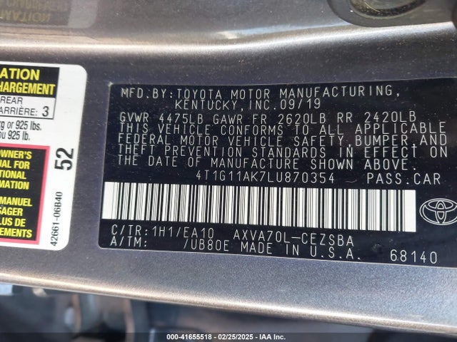 4T1G11AK7LU870354 Toyota CAMRY SE