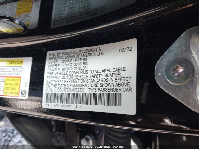 1HGCV1F39NA032339 Honda Accord Sport