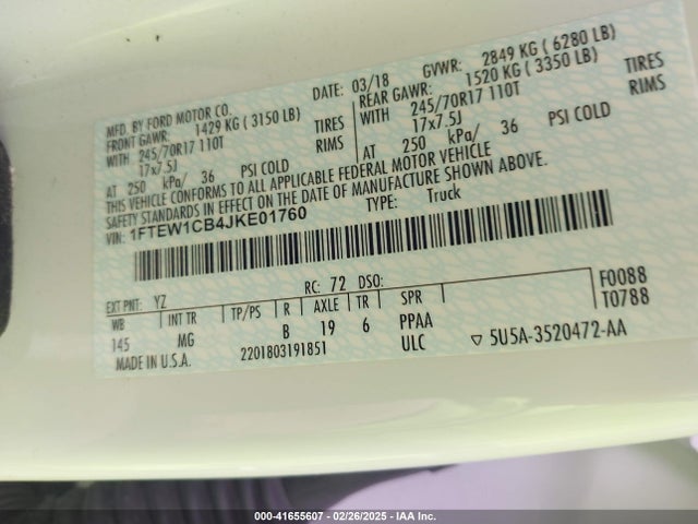 1FTEW1CB4JKE01760 Ford F-150 Xlt