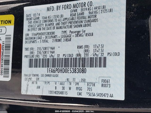 1FA6P0HD0E5383080 Ford FUSION SE