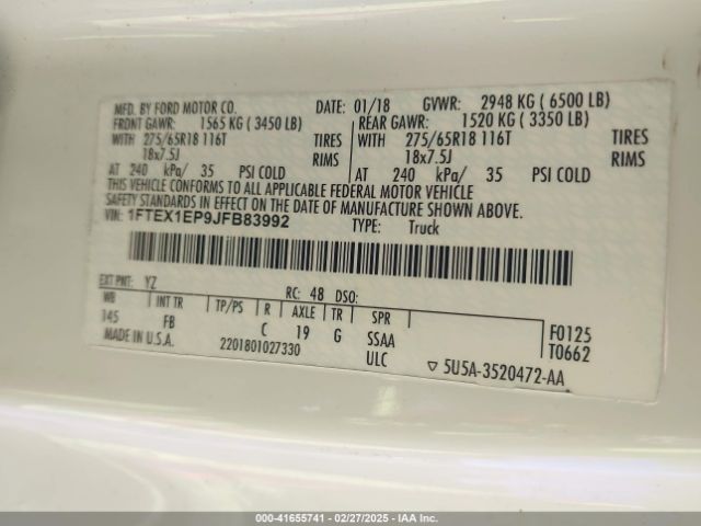 1FTEX1EP9JFB83992 Ford F-150 Xlt