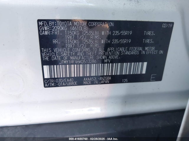 JTMY1RFV6KD513286 Toyota Rav4 Limited