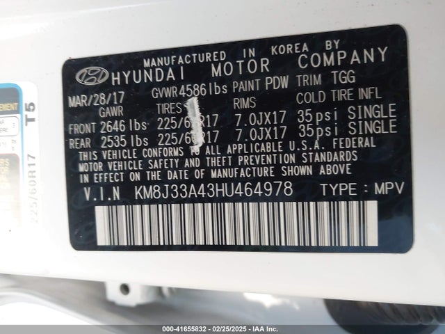KM8J33A43HU464978 Hyundai TUCSON SE