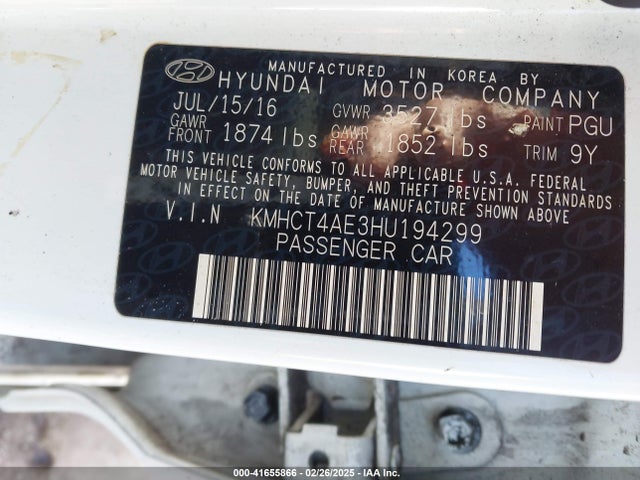KMHCT4AE3HU194299 Hyundai ACCENT SE