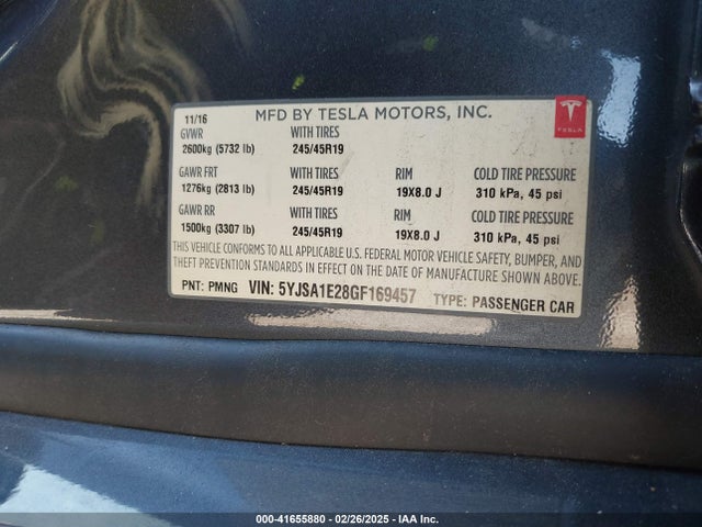 2016 TESLA MODEL S 5YJSA1E28GF169457 Photo 8