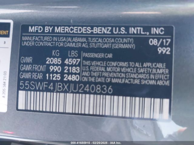 55SWF4JBXJU240836 Mercedes-Benz C 300