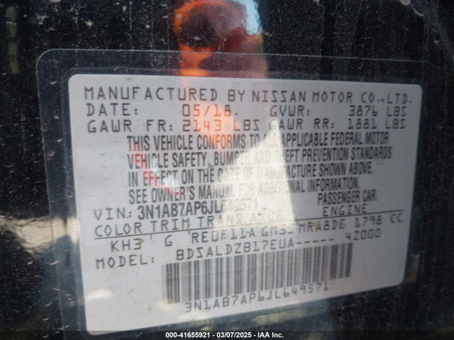 3N1AB7AP6JL649571 Nissan SENTRA SV