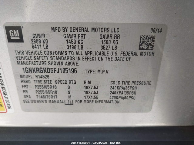 1GNKRGKD5FJ105196 Chevrolet Traverse 1lt