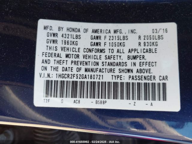 1HGCR2F52GA180721 Honda Accord Sport