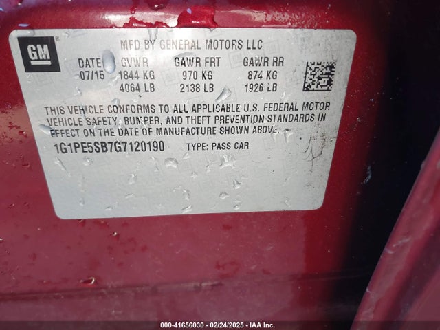 1G1PE5SB7G7120190 Chevrolet Cruze Limited 1lt Auto