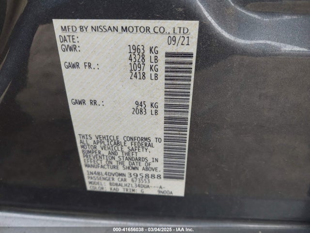 1N4BL4DV0MN395888 Nissan Altima Sv Fwd