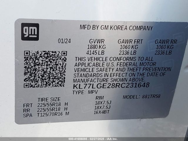 KL77LGE28RC231648 Chevrolet Trax Fwd 1rs