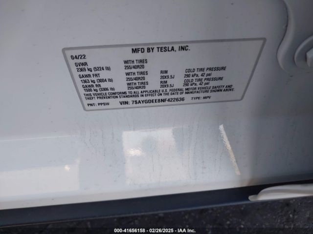 7SAYGDEE8NF422636 Tesla Model Y Long Range Dual Motor All-wheel Drive