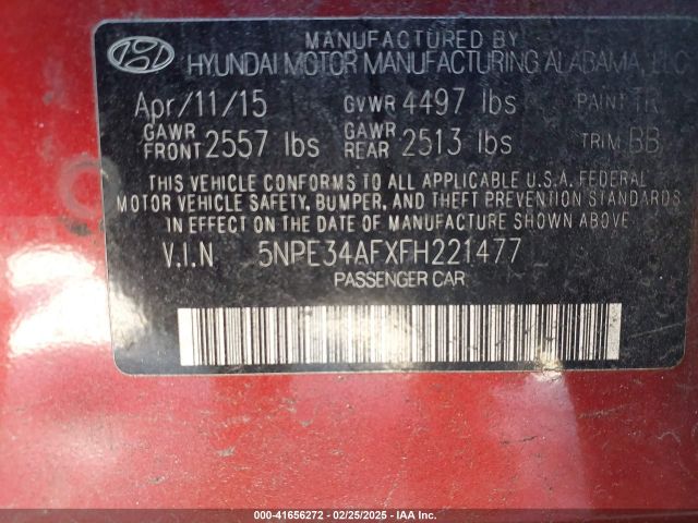 5NPE34AFXFH221477 Hyundai Sonata Limited