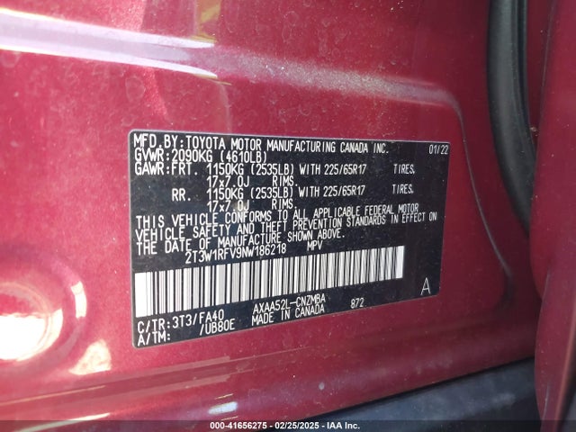 2T3W1RFV9NW186218 Toyota Rav4 Xle