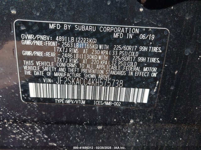 JF2SKACC4KH575738 Subaru Forester