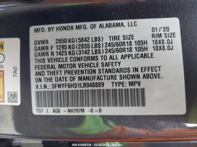 5FNYF6H51LB048889 Honda Pilot Awd Ex-l