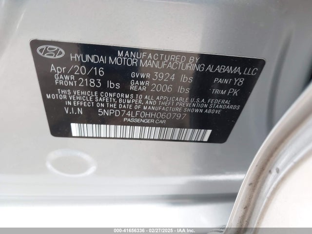 5NPD74LF0HH060797 Hyundai ELANTRA SE