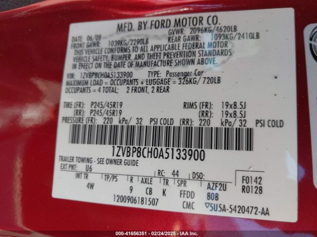 2010 FORD MUSTANG 1ZVBP8CH0A5133900 Photo 8