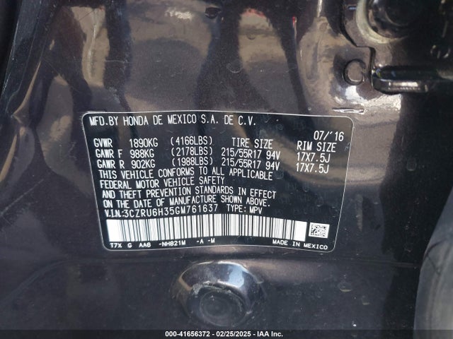 3CZRU6H35GM761637 Honda HR-V LX