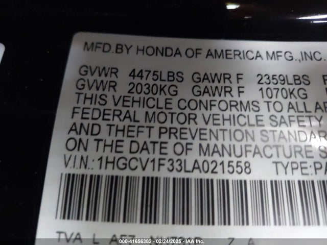 1HGCV1F33LA021558 Honda Accord Sport