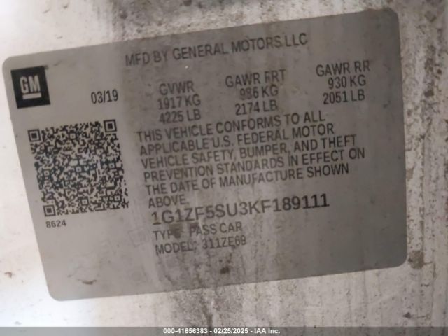 1G1ZF5SU3KF189111 Chevrolet MALIBU HYBRID