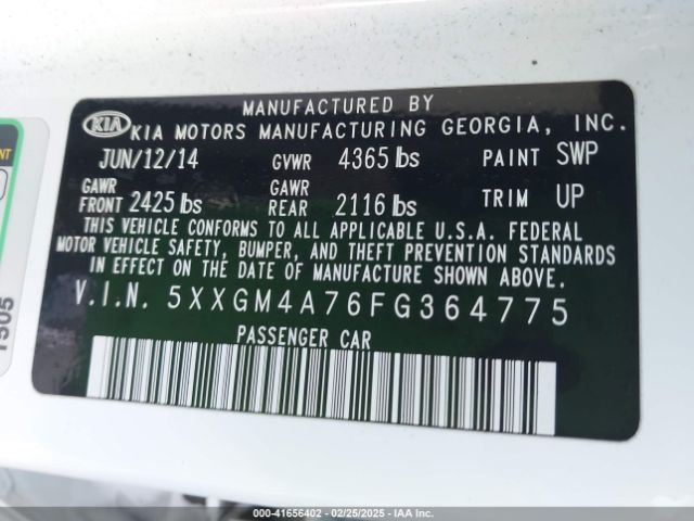 5XXGM4A76FG364775 KIA Optima Lx