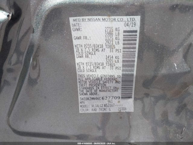 5N1DR2MN4KC627709 Nissan Pathfinder Sl