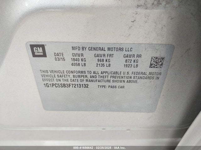 1G1PC5SB3F7213132 Chevrolet Cruze 1lt Auto