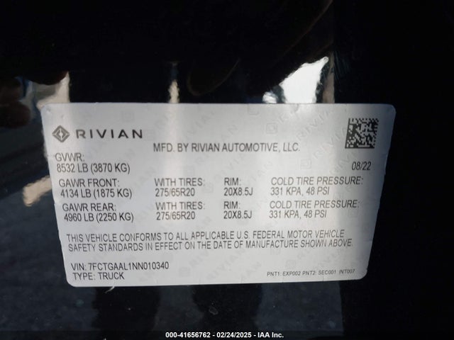 7FCTGAAL1NN010340 Rivian R1t Launch Edition