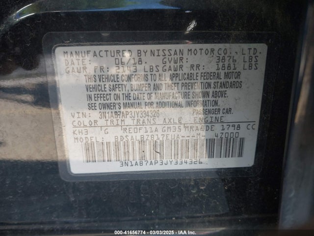 Nissan SENTRA S 2018 3N1AB7AP3JY334326 Image 9