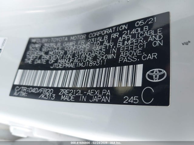 JTDEPMAE1MJ189311 Toyota 2zr-fae