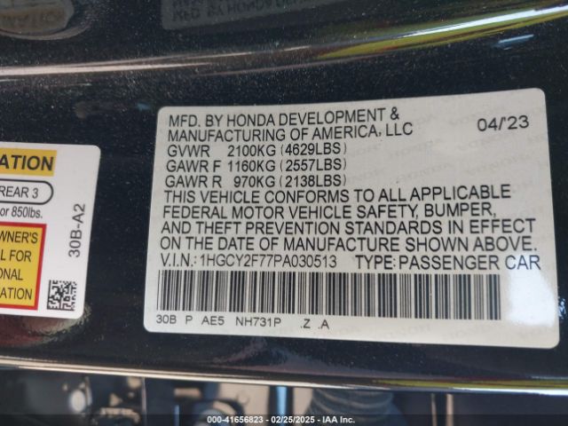 1HGCY2F77PA030513 Honda Accord Hybrid Sport-l