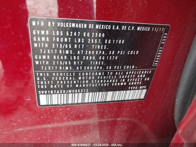 3VV1B7AX9JM085312 Volkswagen Tiguan 2.0t S