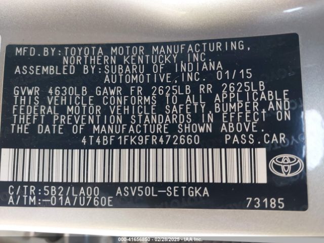 2015 TOYOTA CAMRY 4T4BF1FK9FR472660 Photo 8