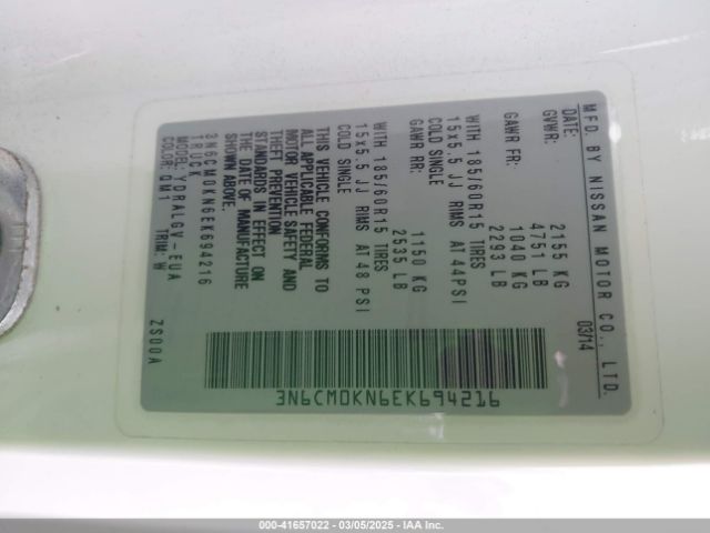 3N6CM0KN6EK694216 Nissan Nv200 S/sv